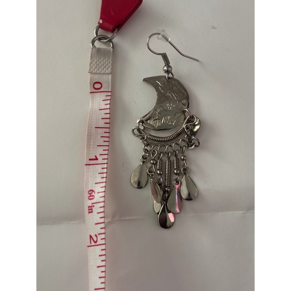 Silver Tone Crescent Moon Dangle Earrings Celestial Boho Drop Charms - Picture 4 of 5